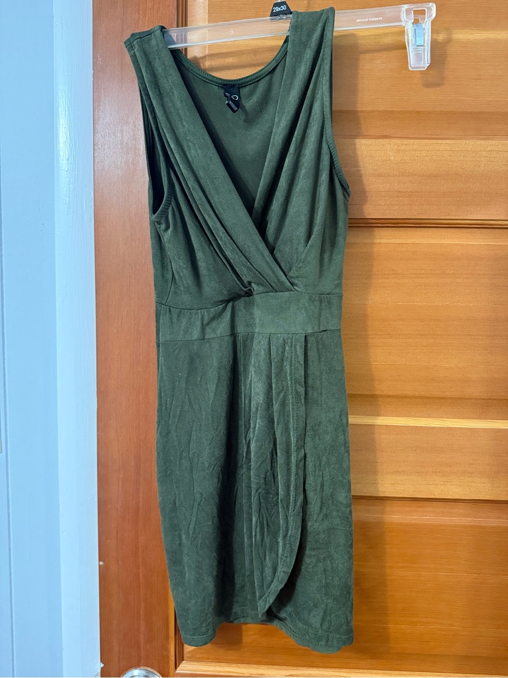 Windsor Olive Green Faux-Wrap Midi Dress